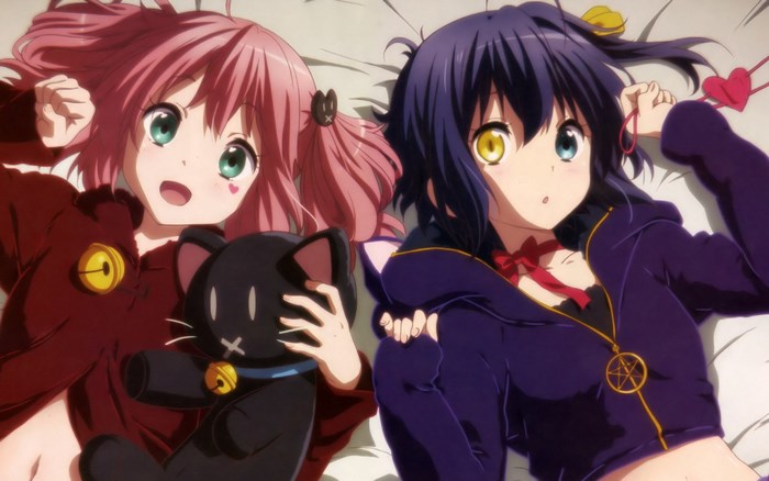 Rikka Takanashi with Cat Plushie on Bed