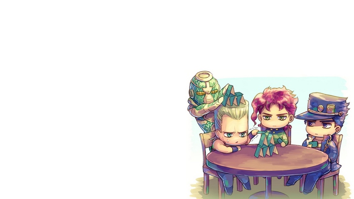 Chibi characters from JoJo's Bizarre Adventure playing with blocks