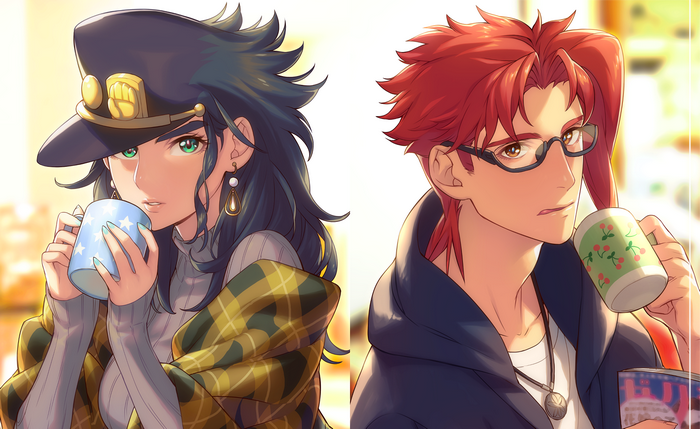 Jotaro Kujo and Kakyoin Noriaki from JoJo's Bizarre Adventure