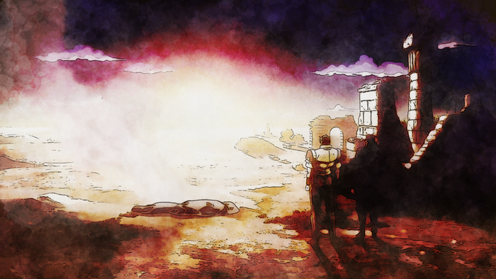 Jotaro Kujo in a desolate landscape