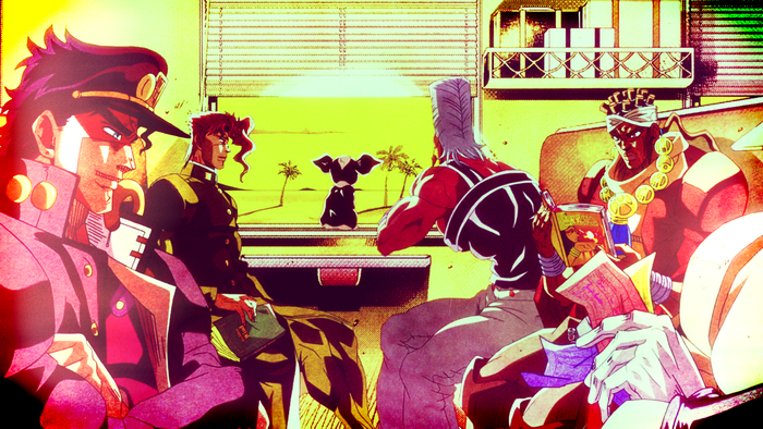 Jotaro Kujo and friends in JoJo's Bizarre Adventure
