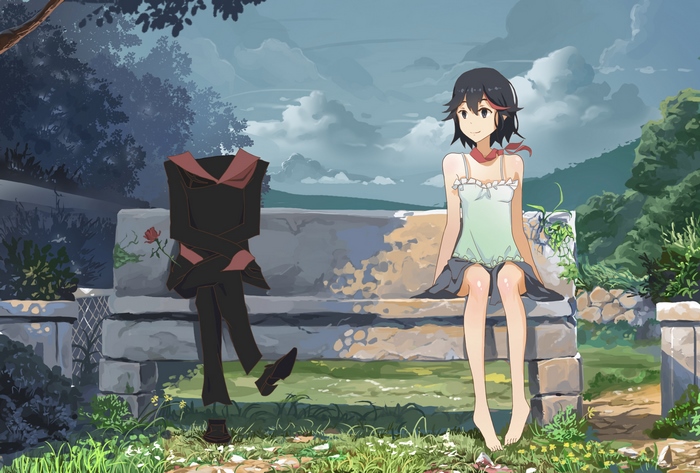 Ryuko Matoi sitting on a bench