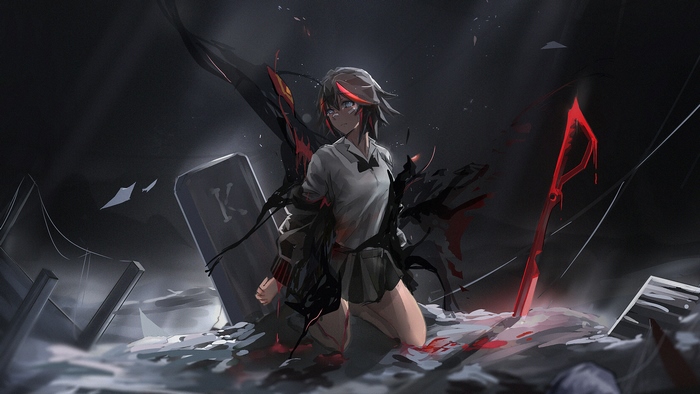 Ryuko Matoi in a dark, ruined environment