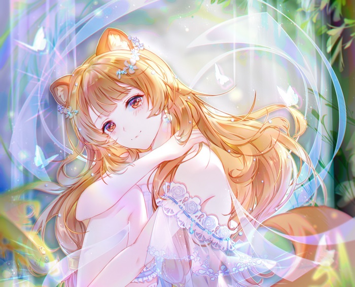 Anime girl with cat ears and tail