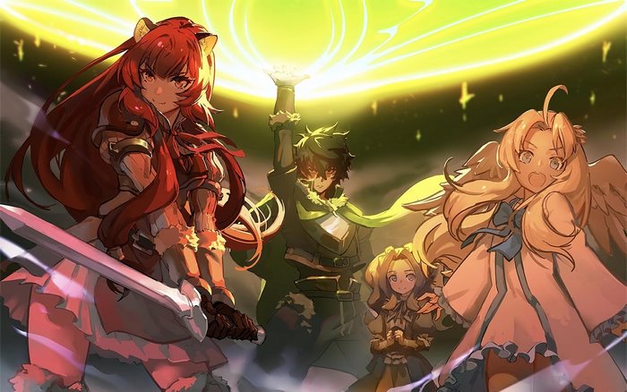 Raphtalia, Filo, and Naofumi from The Rising of the Shield Hero