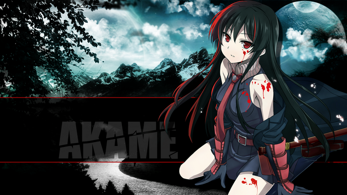 Akame from Akame Ga Kill! with blood splatters