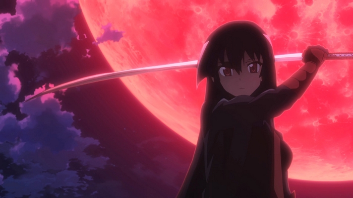 Akame with Sword Against Red Moon