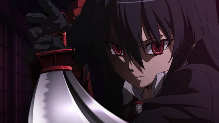 Akame Holding Sword in Intense Combat Stance
