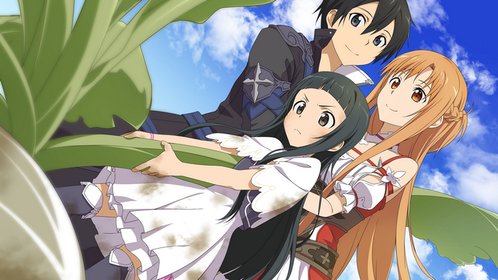 Yui, Kirito, and Asuna from Sword Art Online