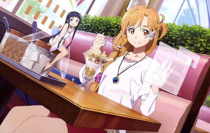 Yui from Sword Art Online eating dessert