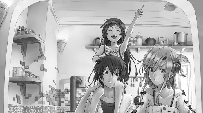 Yui and friends in a kitchen