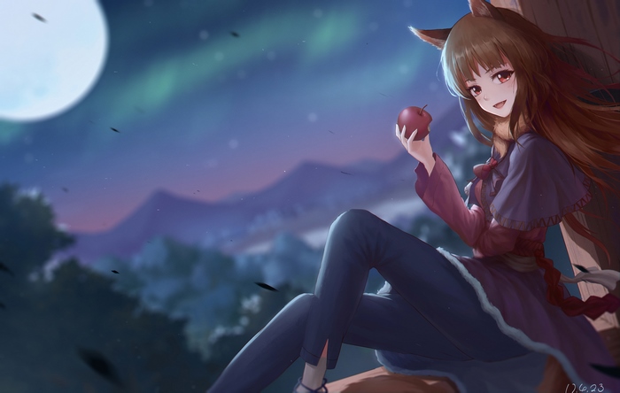 Holo from Spice & Wolf holding an apple