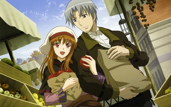 Holo and Lawrence from Spice and Wolf at a market