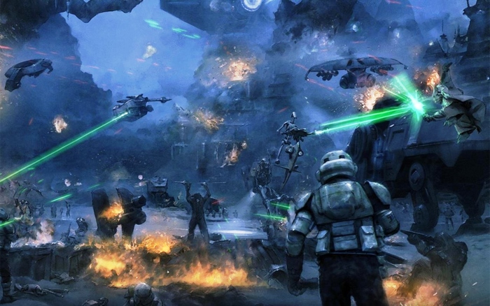 Star Wars Battle Droids and Clone Troopers in Combat