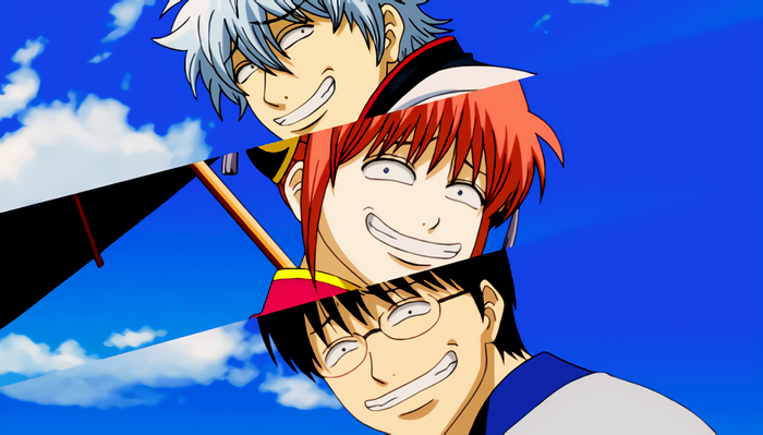 Gintoki Sakata and friends with crazy expressions