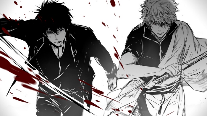 Gintoki Sakata and Hijikata Toushiro with blood