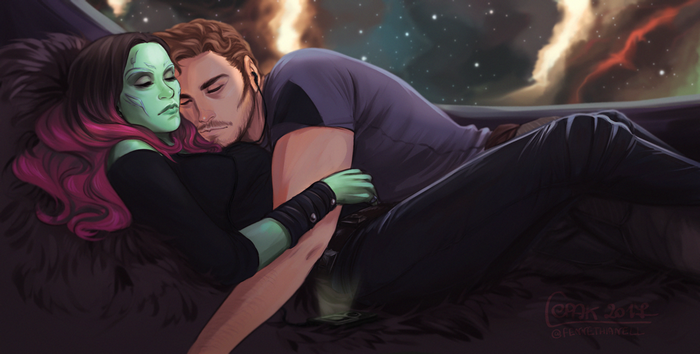 Gamora and Peter Quill from Guardians of the Galaxy