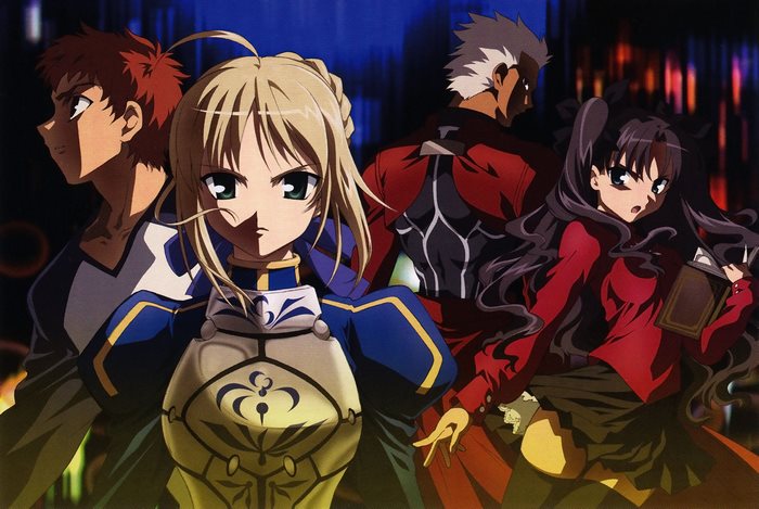 Saber, Shirou, Rin, and Archer from Fate/stay night