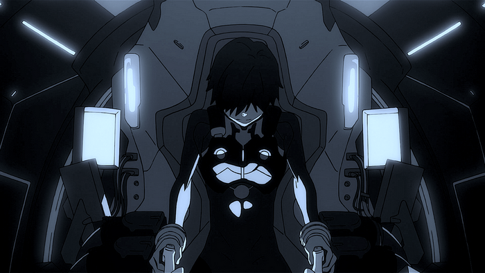 Hiro from Darling in the FranXX in a cockpit