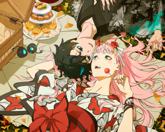 Hiro and Zero Two from Darling in the FranXX having a picnic