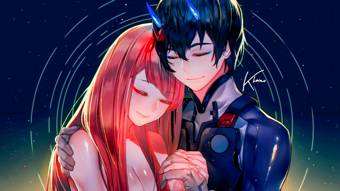 Zero Two and Hiro from Darling in the FranXX