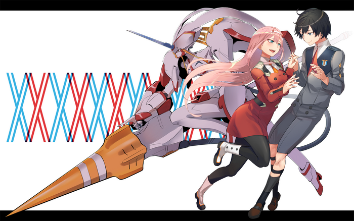Zero Two and Hiro from Darling in the FranXX with Strelizia