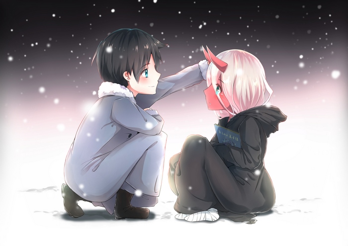 Hiro and Zero Two from Darling in the FranXX in snow