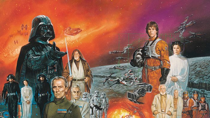 Star Wars characters with Darth Vader and Luke Skywalker