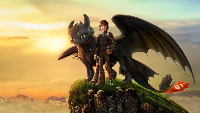 Toothless Standing on Cliff at Sunset