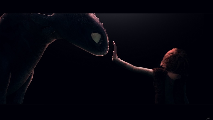 Toothless from How to Train Your Dragon and Hiccup