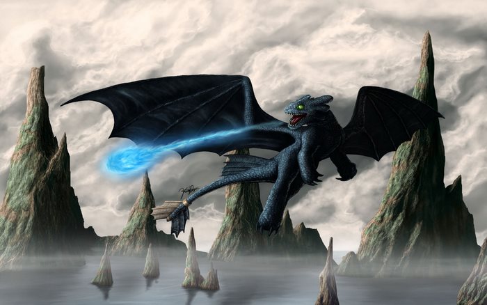 Toothless from How to Train Your Dragon breathing fire