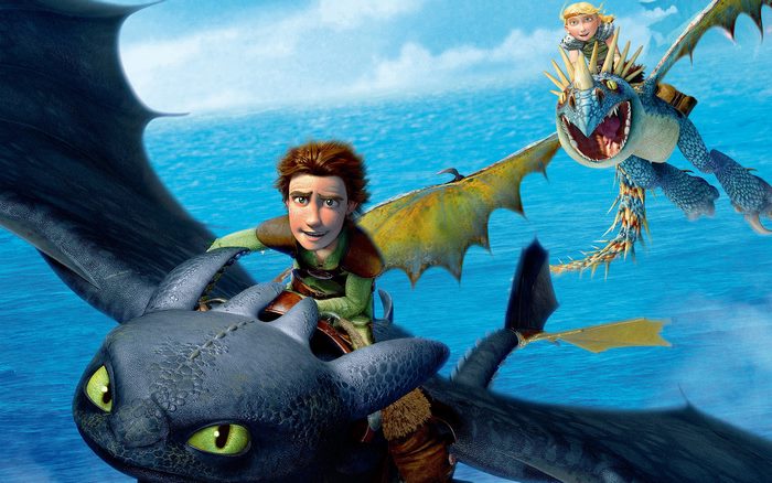 Hiccup and Toothless from How to Train Your Dragon flying