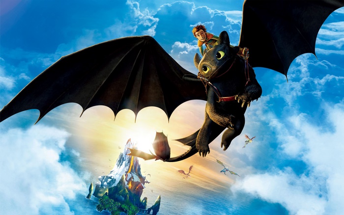 Toothless and Hiccup flying from How to Train Your Dragon