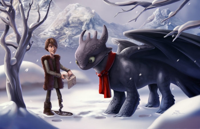 Hiccup and Toothless in the snow