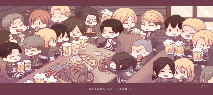 Attack on Titan characters at a bar