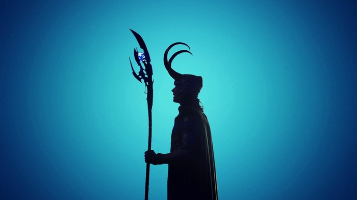 Silhouette of Loki with Horned Helmet and Staff