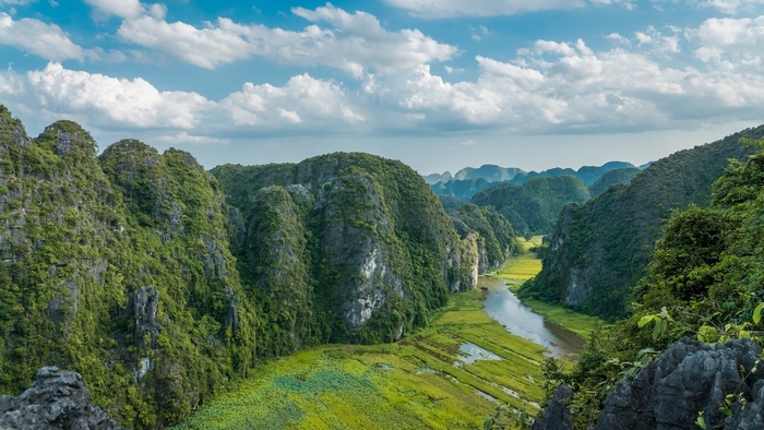 Limestone mountains and river valley in Vietnam