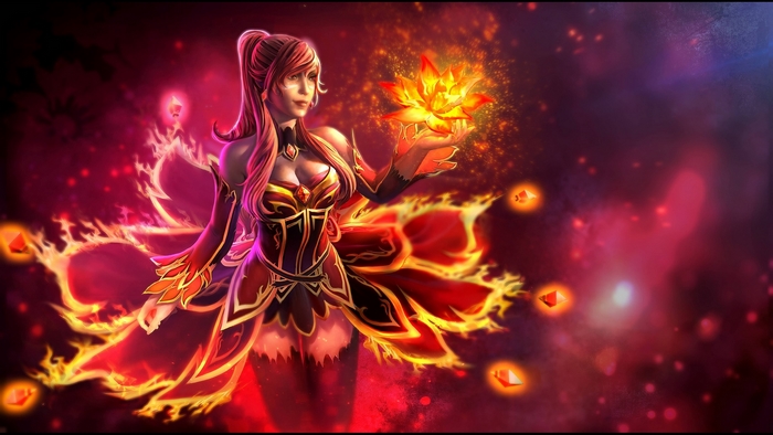 Lina from Dota 2 holding a fiery lotus
