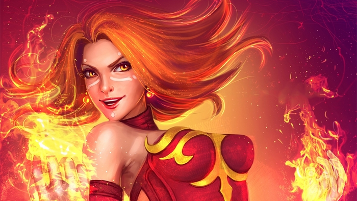 Lina from Dota 2 with fire magic