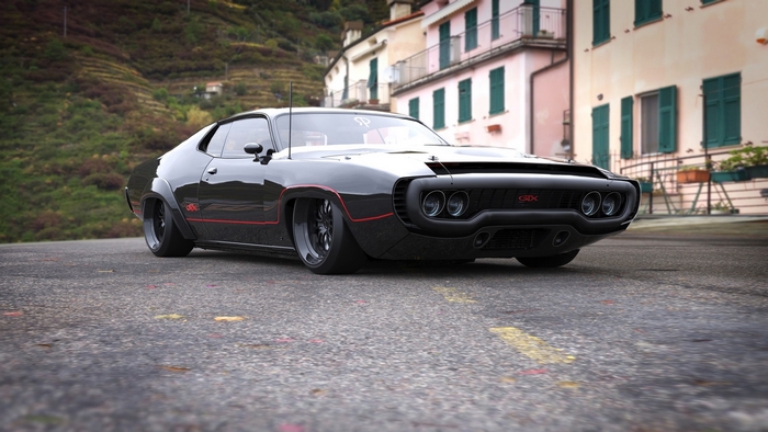 Black Plymouth GTX Concept Car on Road