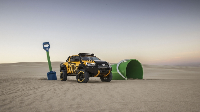 Tonka Toyota Truck with Shovel and Bucket in Sand