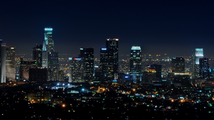 Downtown Los Angeles skyline at night