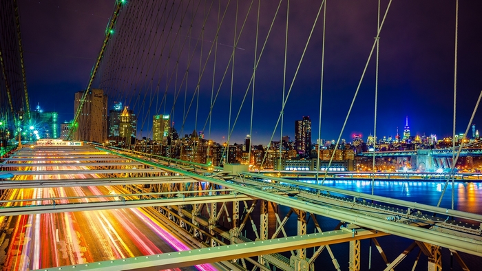 Brooklyn Bridge at Night with New York City Skyline