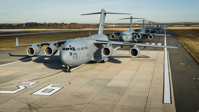 US Air Force C-17 Globemaster III aircraft elephant walk
