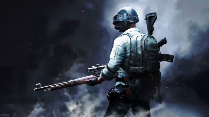 PUBG player with sniper rifle in dark smoke