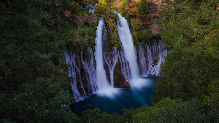 Waterfalls cascading through a forest