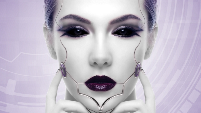 Futuristic Cyborg Girl with Metallic Face