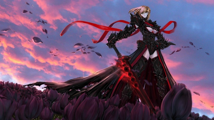 Saber Alter from Fate/stay night with dark armor and sword