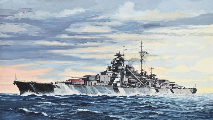 German Battleship Bismarck sailing on the ocean