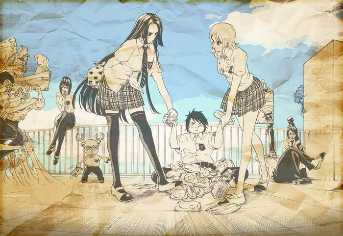 One Piece characters in school uniforms